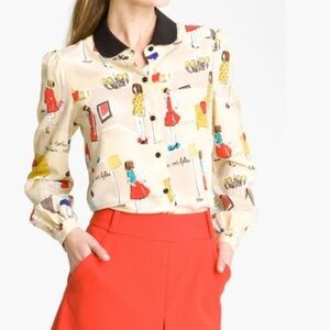 Kate Spade Silk Martini Cocktail Toutes Les Filles Sont Folles Blouse Size 4